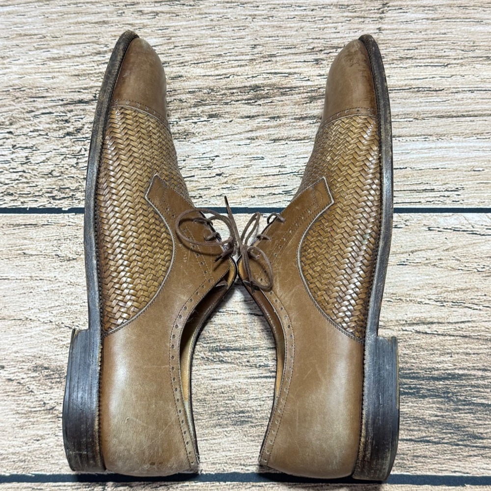 Salvatore Ferragamo Oxford Dress Shoes Mens 13 B Brown Woven Leather Italy 9555 - Picture 6 of 10